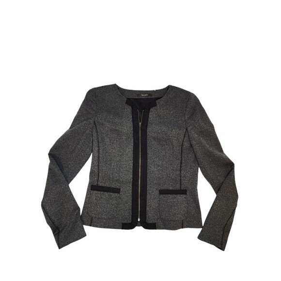 Tahari Gray Black Two Tone Shawl Lapel Zip Rayon Blend Lined Blazer Jacket Sz 6 - Picture 1 of 10